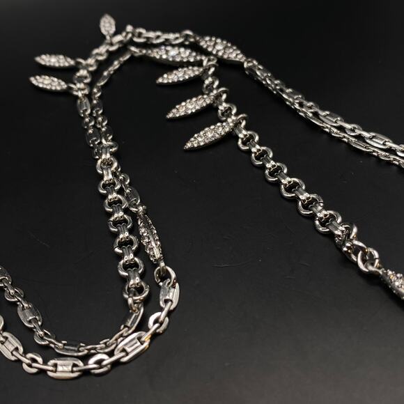 NWOT CLOE + ISABEL Art Deco Crystal Station Chain Long Necklace Silver Tone 30" - Picture 6 of 8